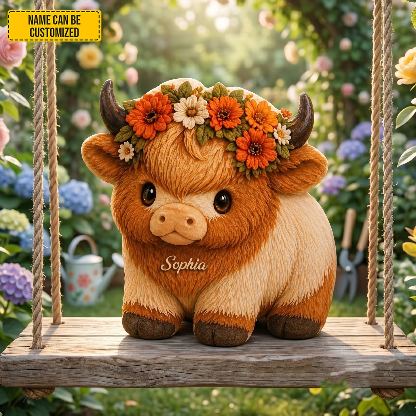 Floral Highland Cow - Personalized Cozy Highland Cow Shaped Pillow