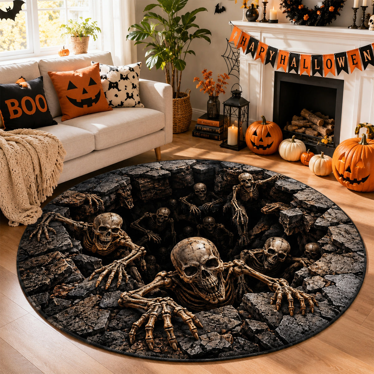 3D Skeleton Abyss Illusion Round Area Rug 2