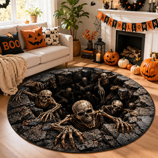 3D Skeleton Abyss Illusion Round Area Rug 2