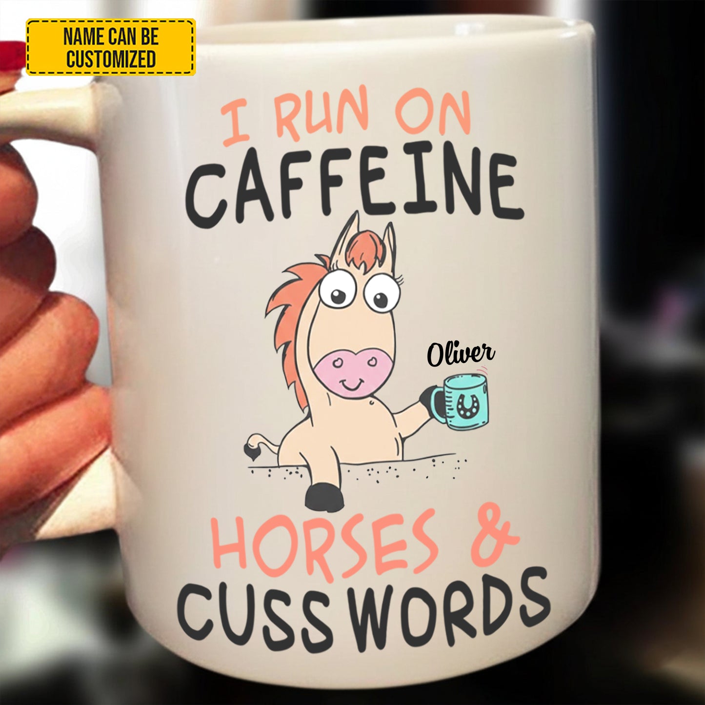 I Run On Caffeine - Personalized Horse White Mug