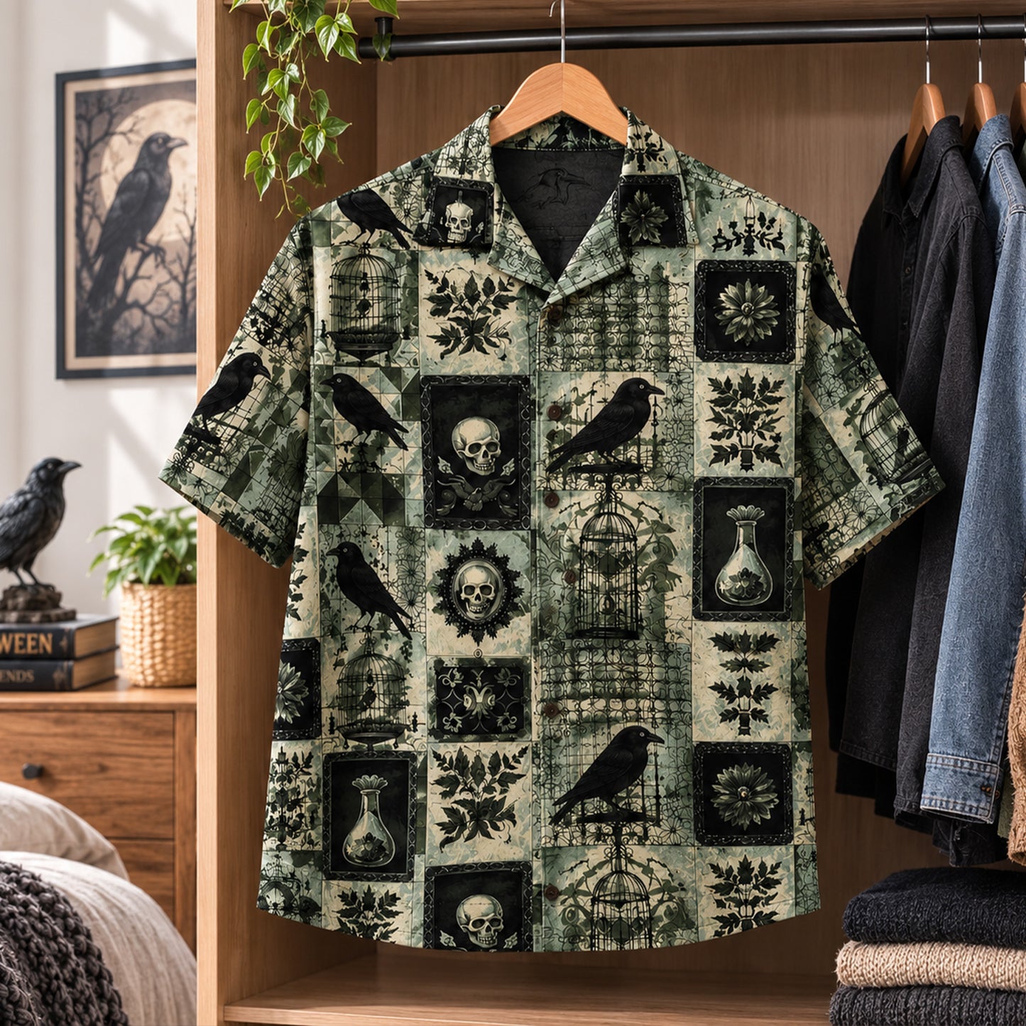 Raven’s Midnight Garden – Gothic Hawaiian Shirt