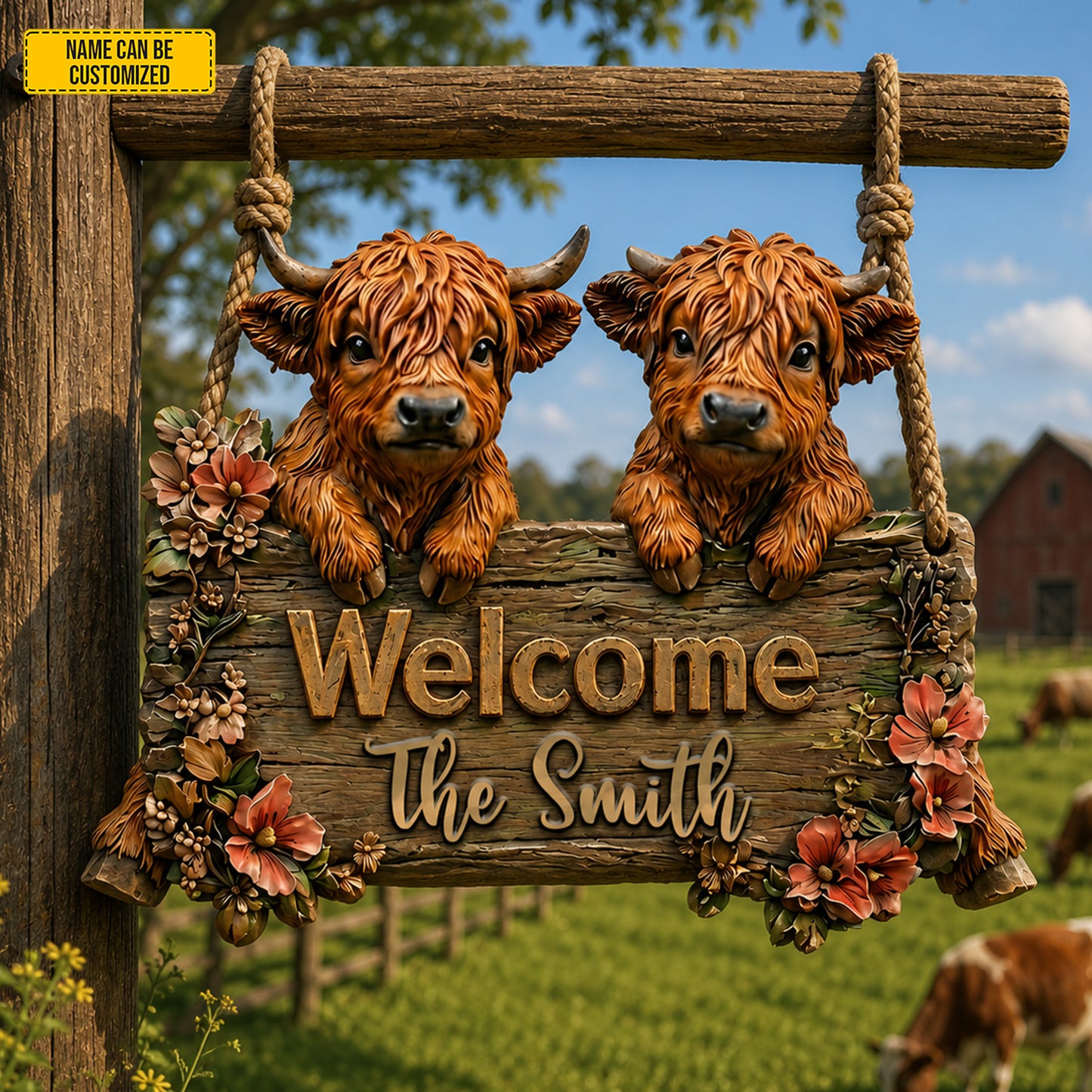 Highland Welcome – Personalized Cow Wooden Sign
