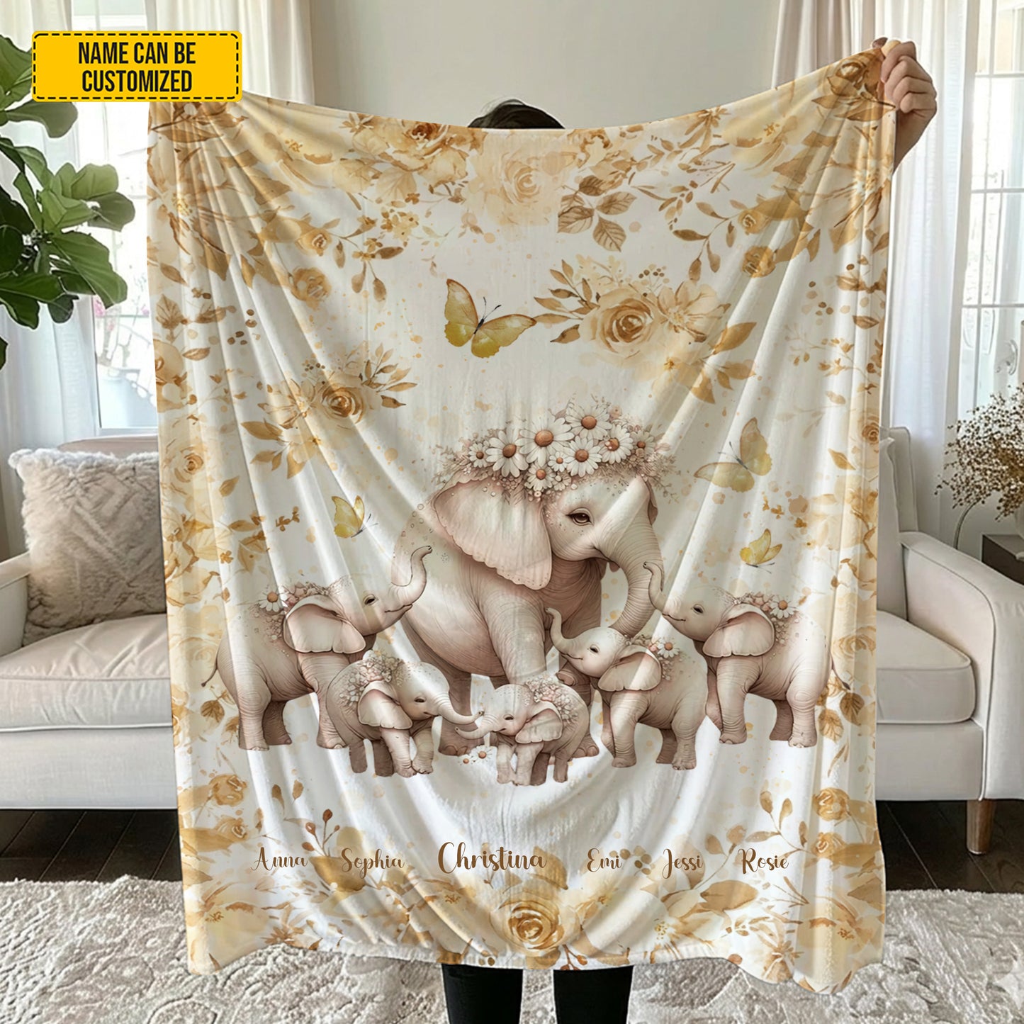 Personalized Elephant Family Blanket