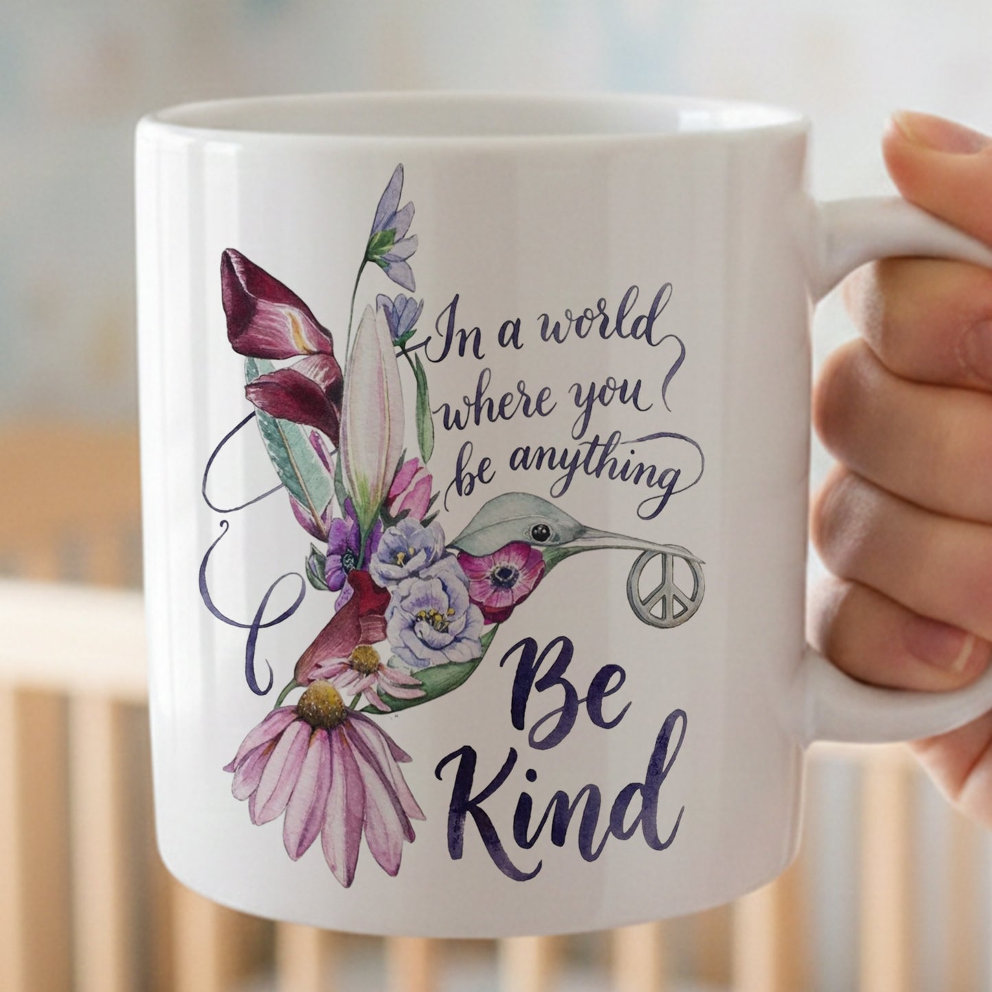 Be Kind - Hummingbird Flower White Mug