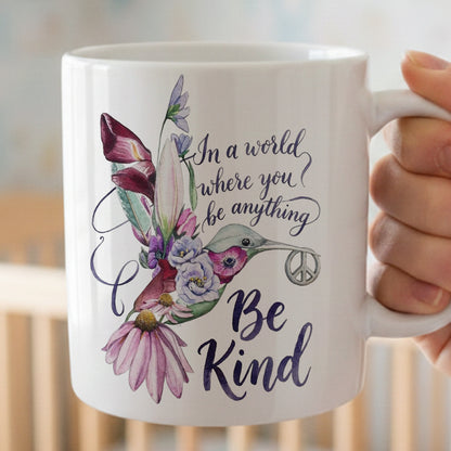 Be Kind - Hummingbird Flower White Mug