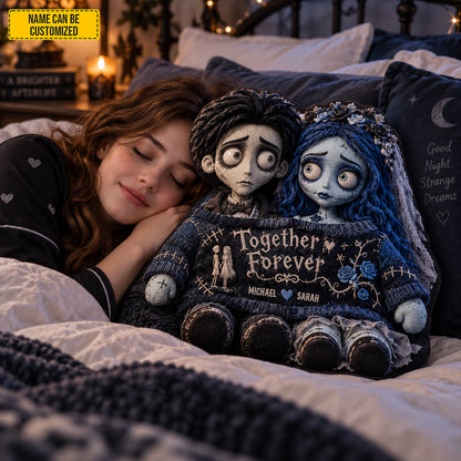 Personalized Together Forever Gothic Couple Dolls Custom Shape Pillow