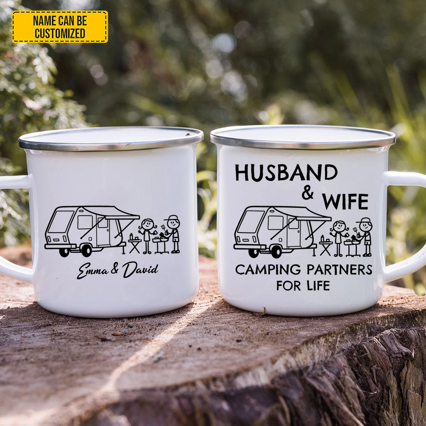 Husband And Wife, Camping Partner Mug- Personalized Couple Enamel Mug
