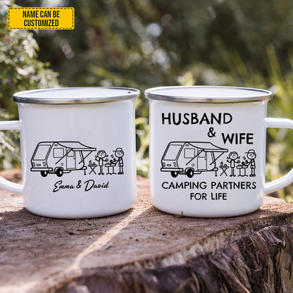 Husband And Wife, Camping Partner Mug- Personalized Couple Enamel Mug