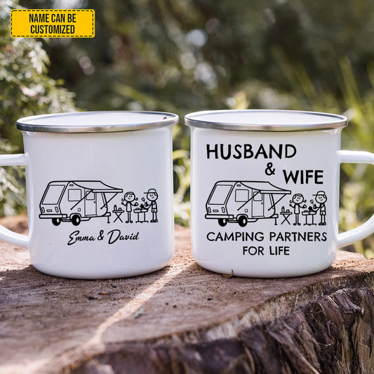 Husband And Wife, Camping Partner Mug- Personalized Couple Enamel Mug