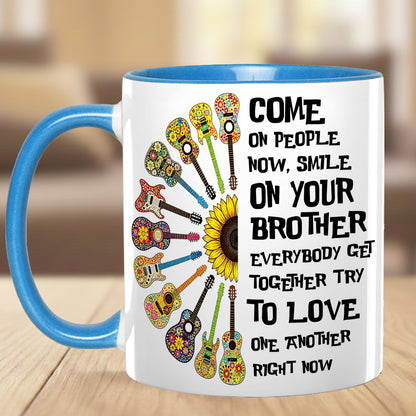 Come Together In Love – Hippie Guitar Sunflower Accent Mug