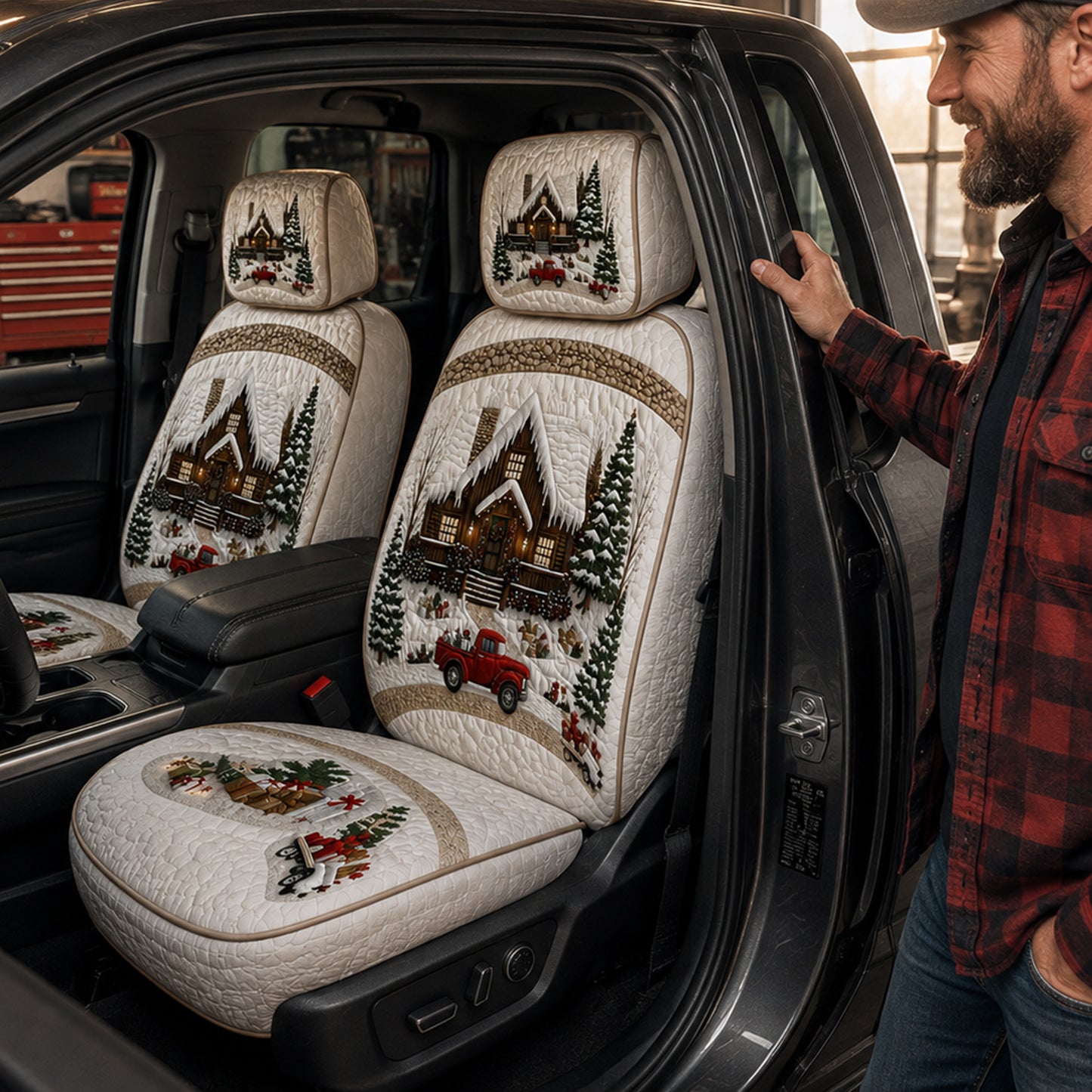 Christmas Cabin & Red Truck – Holiday Car Seat Covers