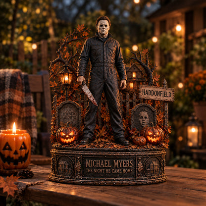 Michael Myers Haddonfield Halloween Wooden Block - Collectible Table Decor
