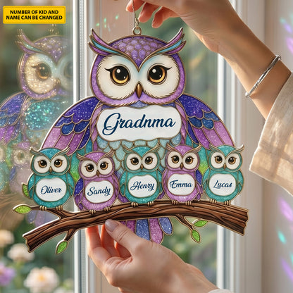 Personalized Owl Family Acrylic Suncatcher