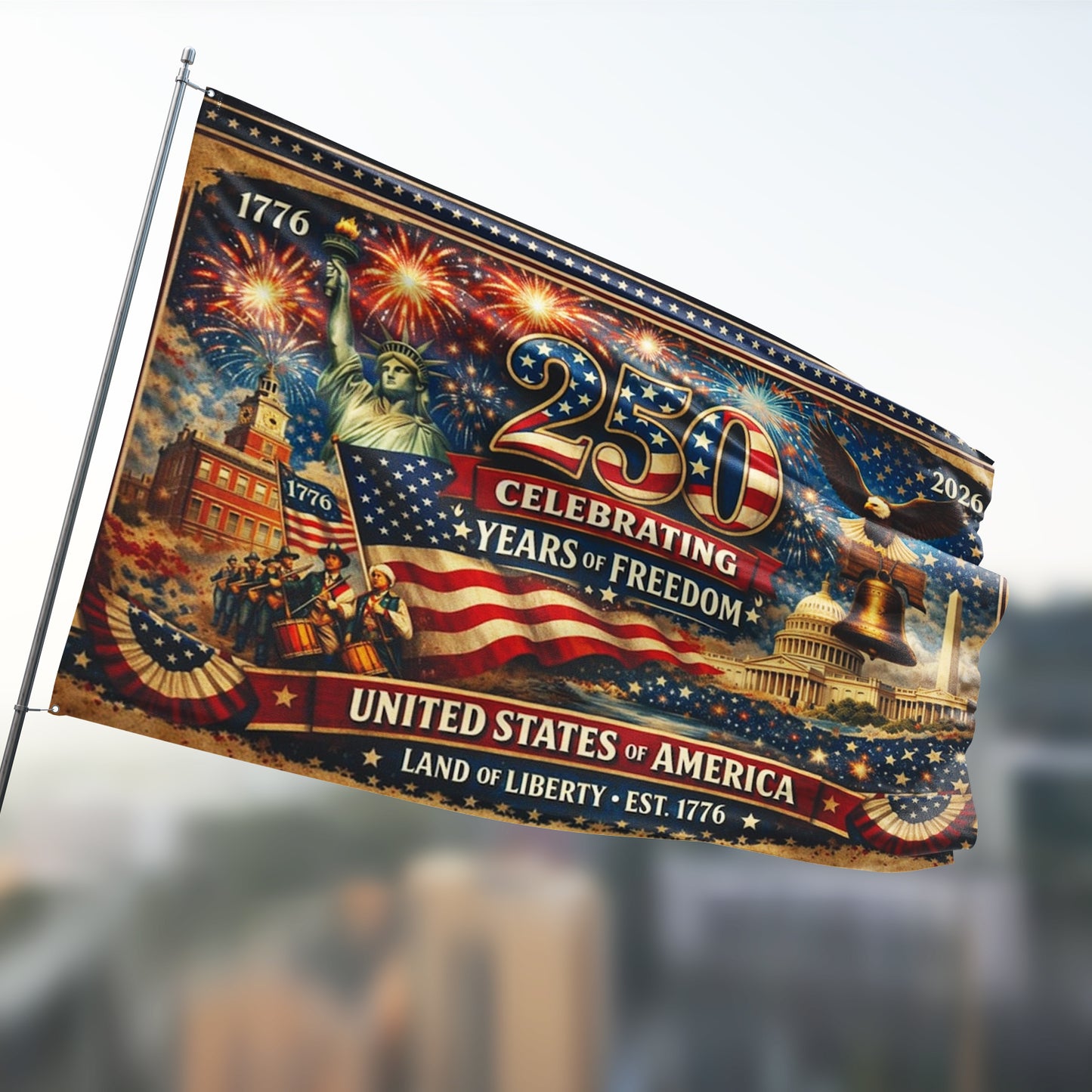 USA 250th Anniversary American Flag, America 250 Patriotic Home Decor