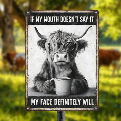 Funny Highland Cow Metal Sign