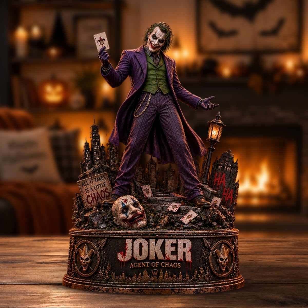 Joker Agent of Chaos Gotham Villain Collectible Wooden Block - Collectible Table Decor