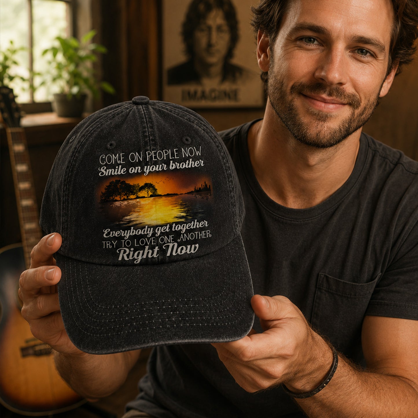 Come On People Now - Guitar Classic Music Denim Cap