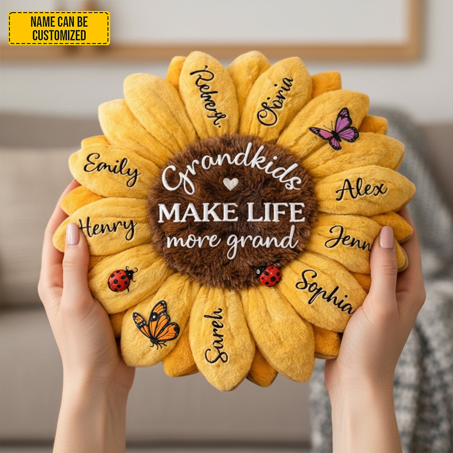 Grandkids Make Life More Grand - Personalized Sunflower Pillow