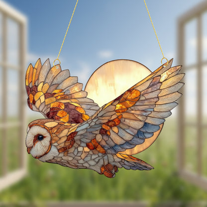 Beautiful Owl & Moon Acrylic Suncatcher