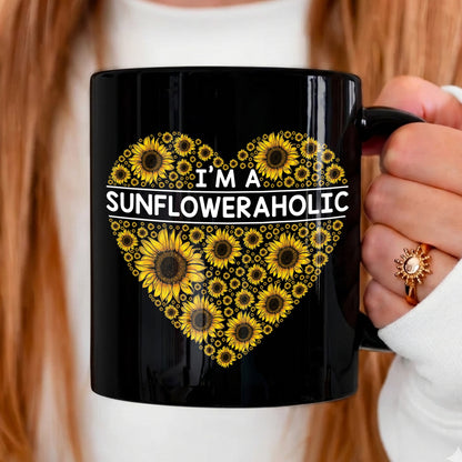 I'm A Sunfloweraholic Black Mug