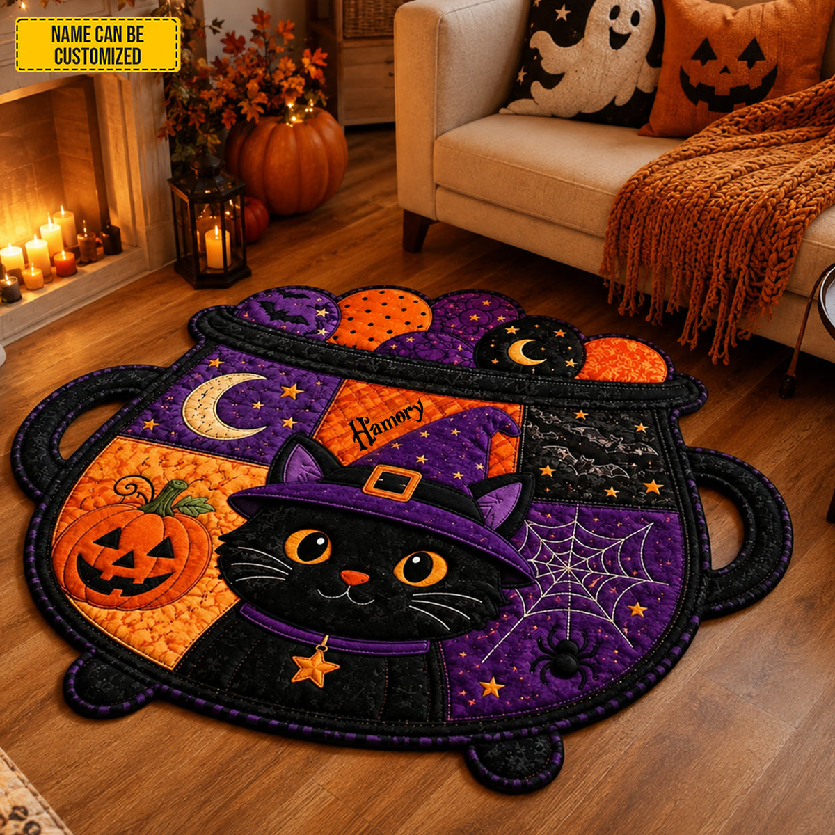 Personalized Halloween Witch Cat Custom Shaped Doormat