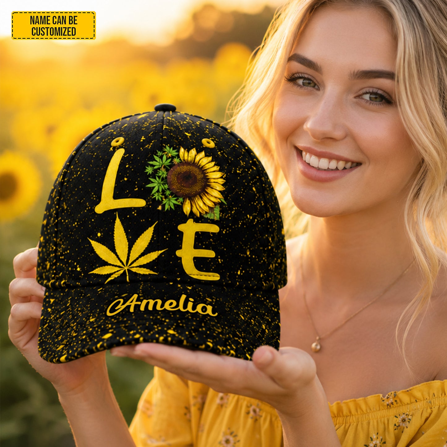 Personalized Sunflower Cannabis Love Vintage Classic Cap