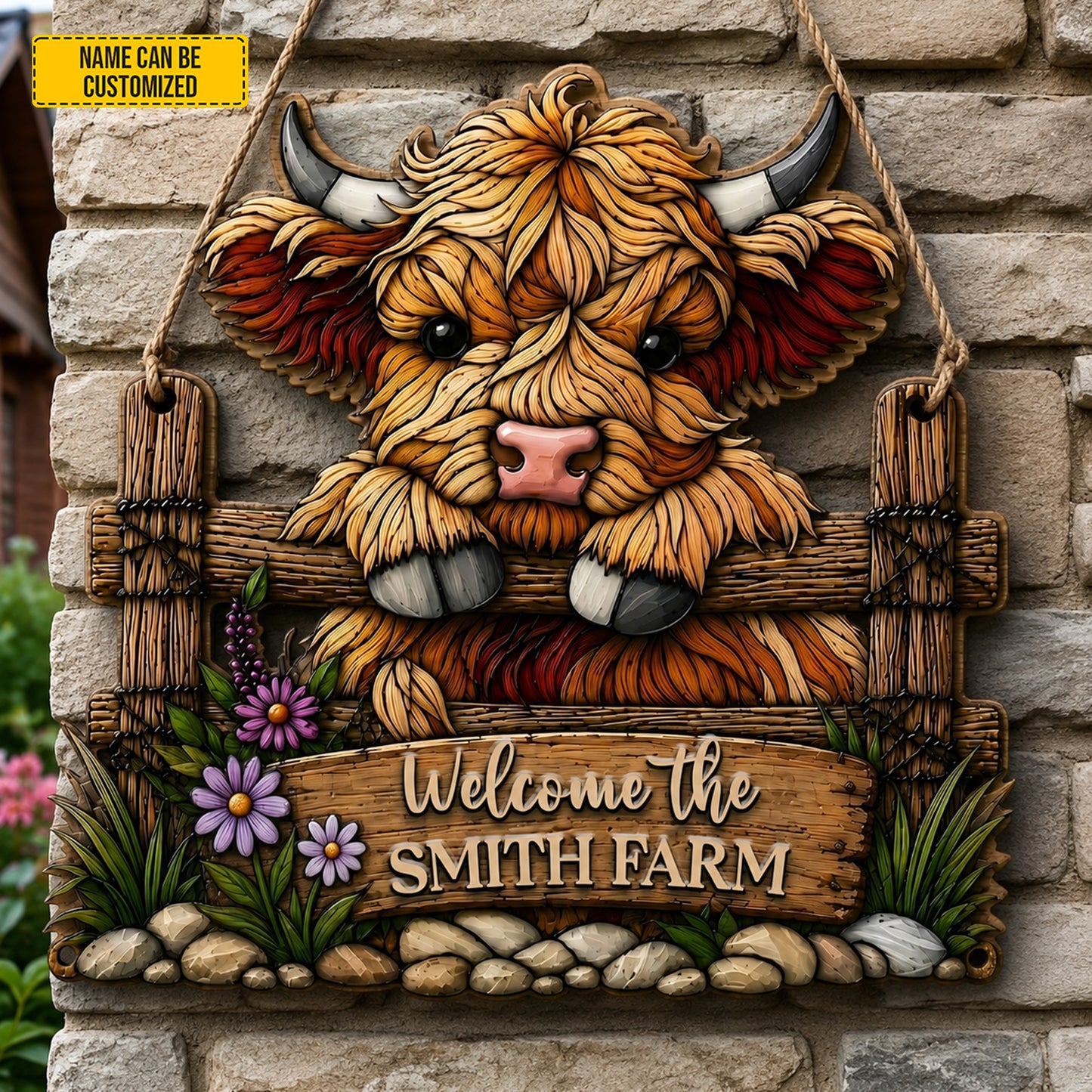 Welcome The Farm  – Personalized Cow Wooden Sign