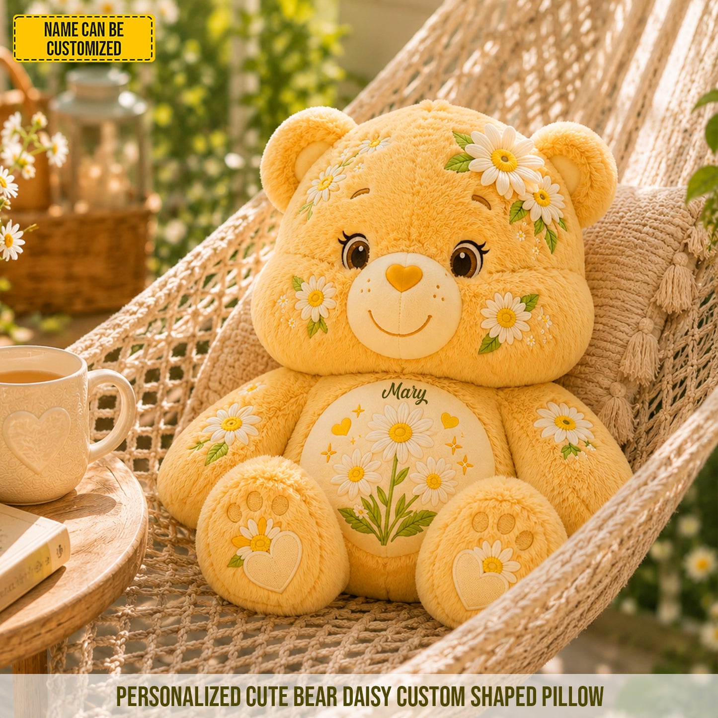 Personalized Cute Bear Daisy Custom Shaped Pillow