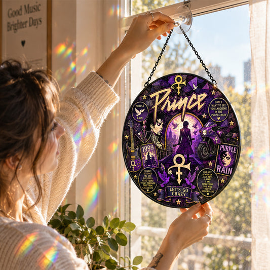 Prince Purple Rain Stained Glass Suncatcher
