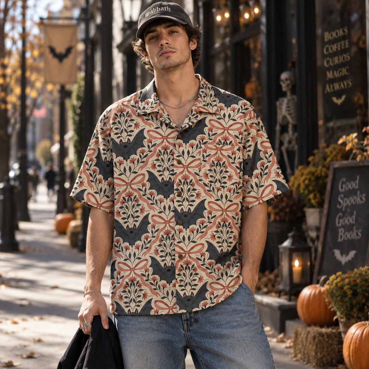 Vintage Floral Bat Gothic Hawaiian Shirt