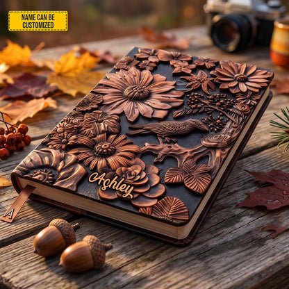 Personalized Embossed-Style Floral Leather Journal