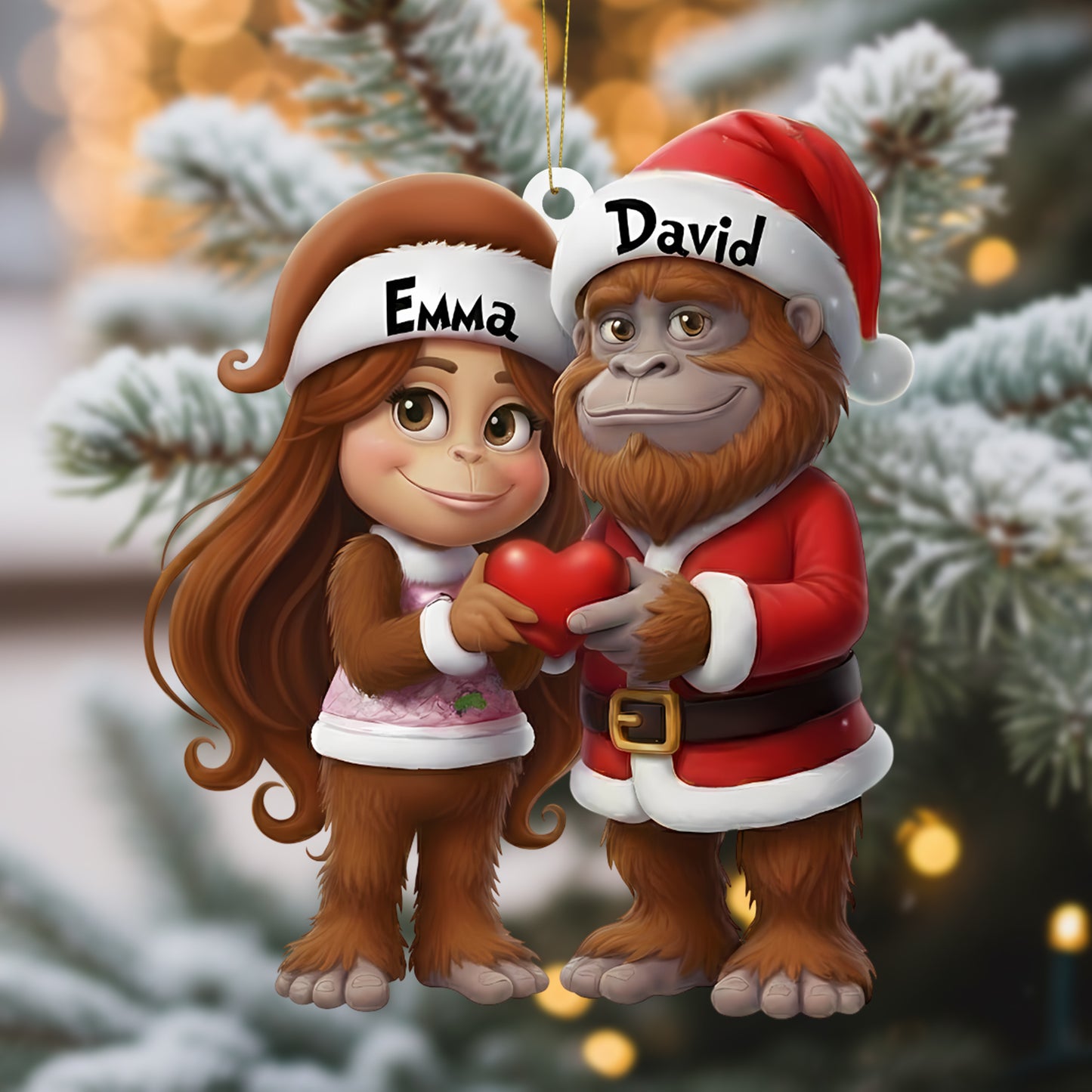 Bigfoot Love at Christmas – Personalized Couple Ornament
