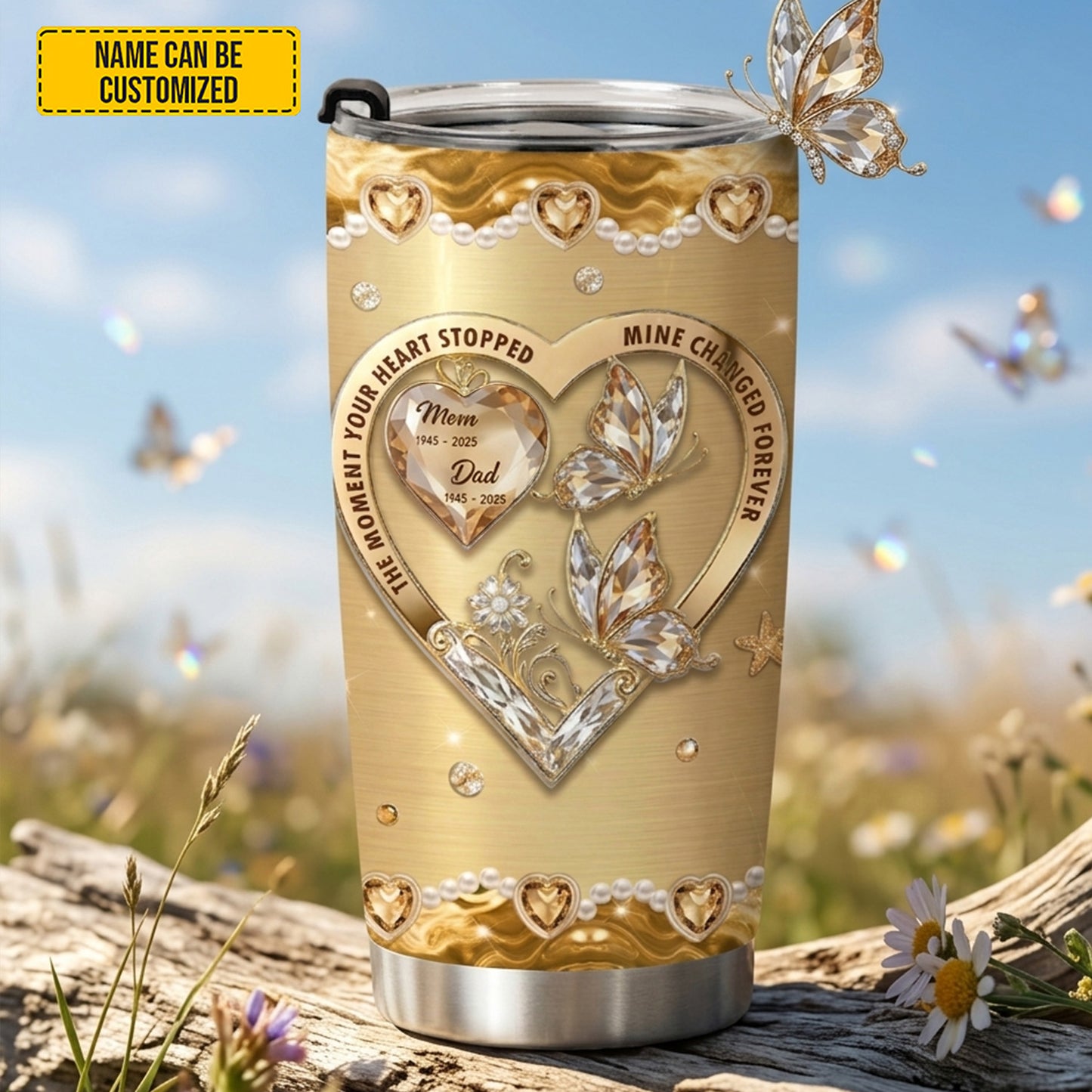 Golden Butterfly Memorial - Personalized Custom Tumbler