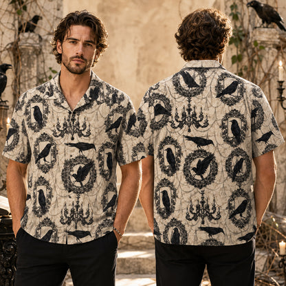 Gothic Raven Vintage Frames – Halloween Hawaiian Shirt