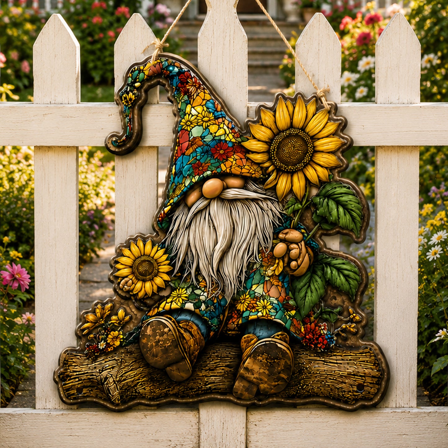 Sunflower Gnome Metal Sign - Gift For Home Decor