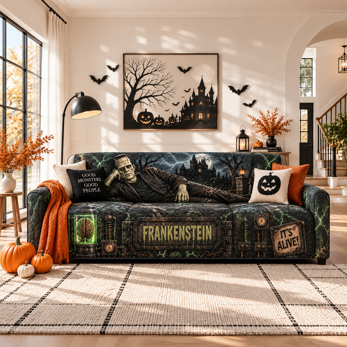 Frankenstein Horror Sofa Cover – Halloween Horror Quilted Home Decor