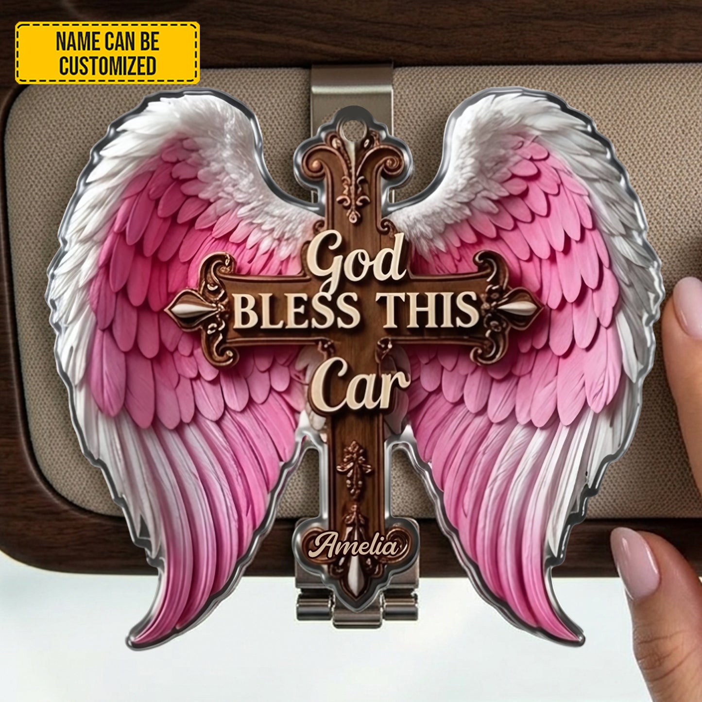 God Bless This Car – Personalized Angel Wings Car Visor Clip