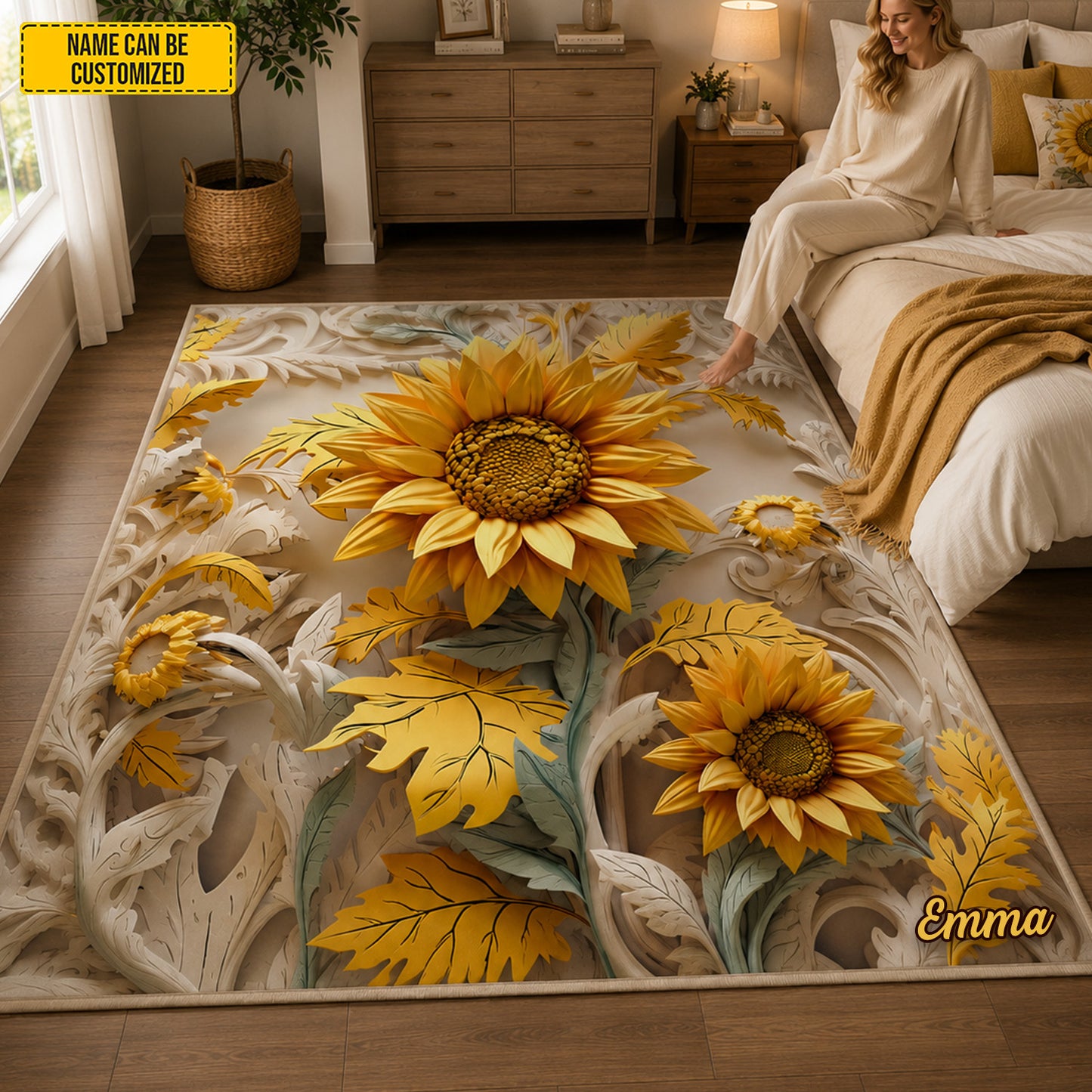 Personalized Sunflower Area Rug