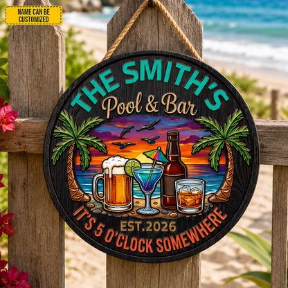 Tropical Beach Patio Decor  – Personalized Pool Wooden Sign