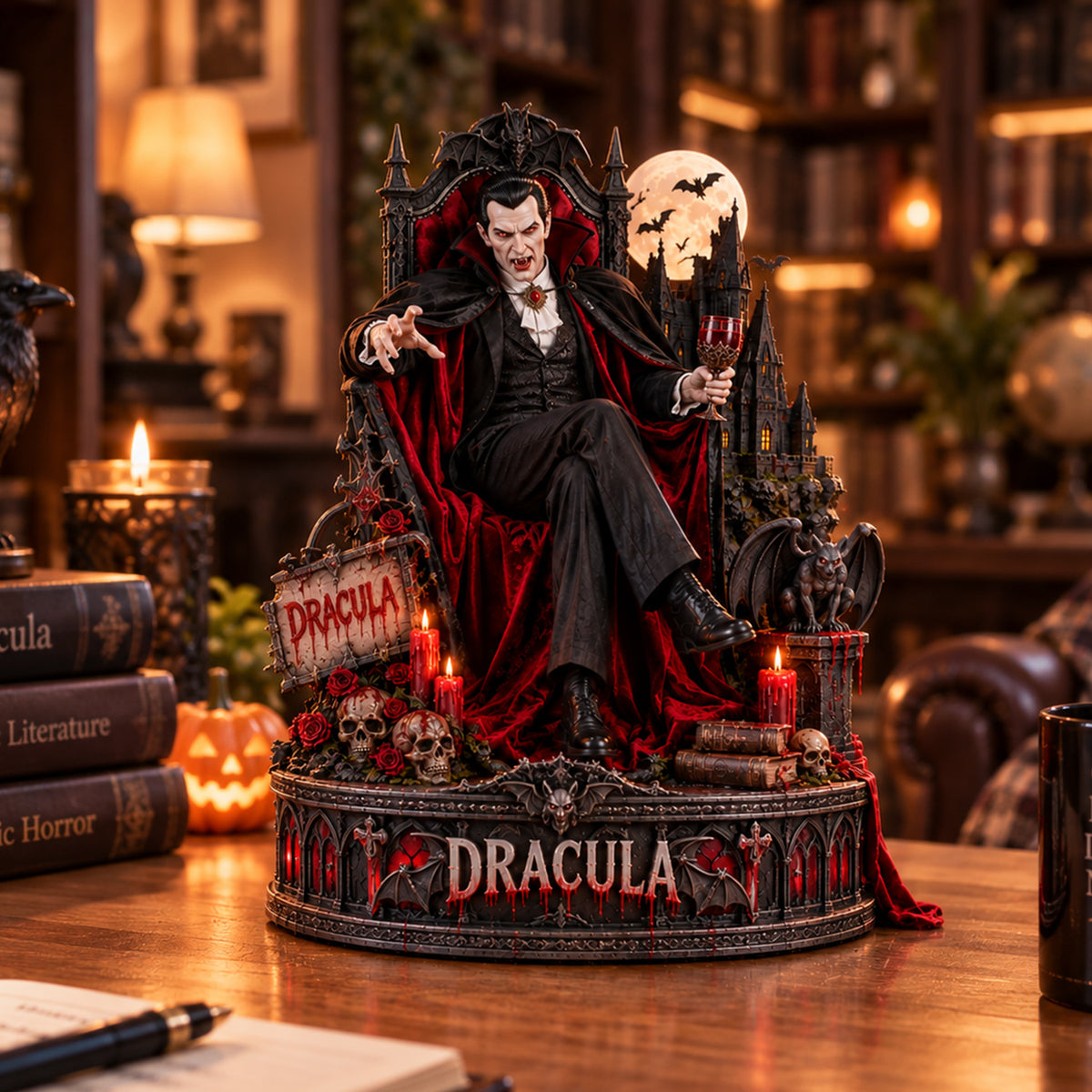 Dracula Gothic Vampire Wooden Block - Collectible Table Decor
