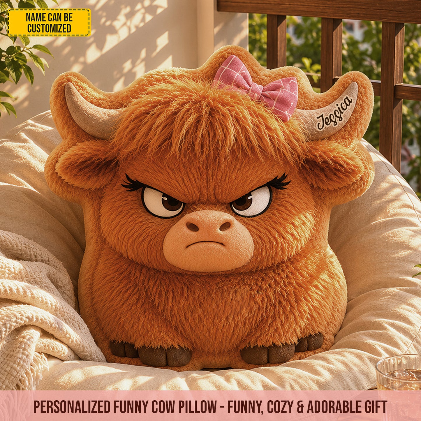 Personalized Grumpy Moo Cow Shaped Pillow