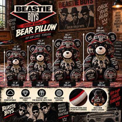 Beastie Boys Custom Shaped Bear Pillow – Old School Hip Hop Inspired Gift for Beastie Boys Fans