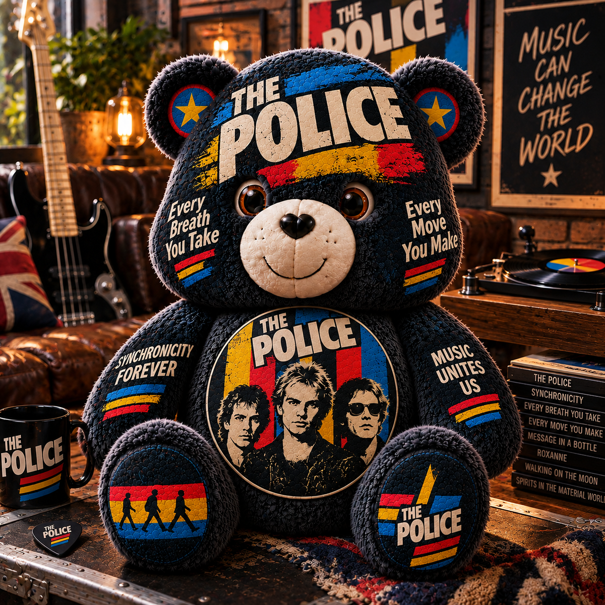 The Police Custom Shaped Bear Pillow – Every Breath You Take Classic Rock Inspired Gift for The Police Fans