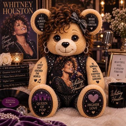Whitney Houston Custom Shaped Bear Pillow – Music Legend Inspired Gift for Fans