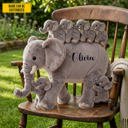 Mom Elephant With Little Kids - Personalized Shaped Pillow