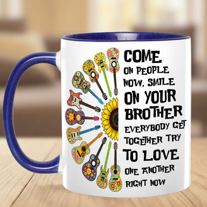 Come Together In Love – Hippie Guitar Sunflower Accent Mug