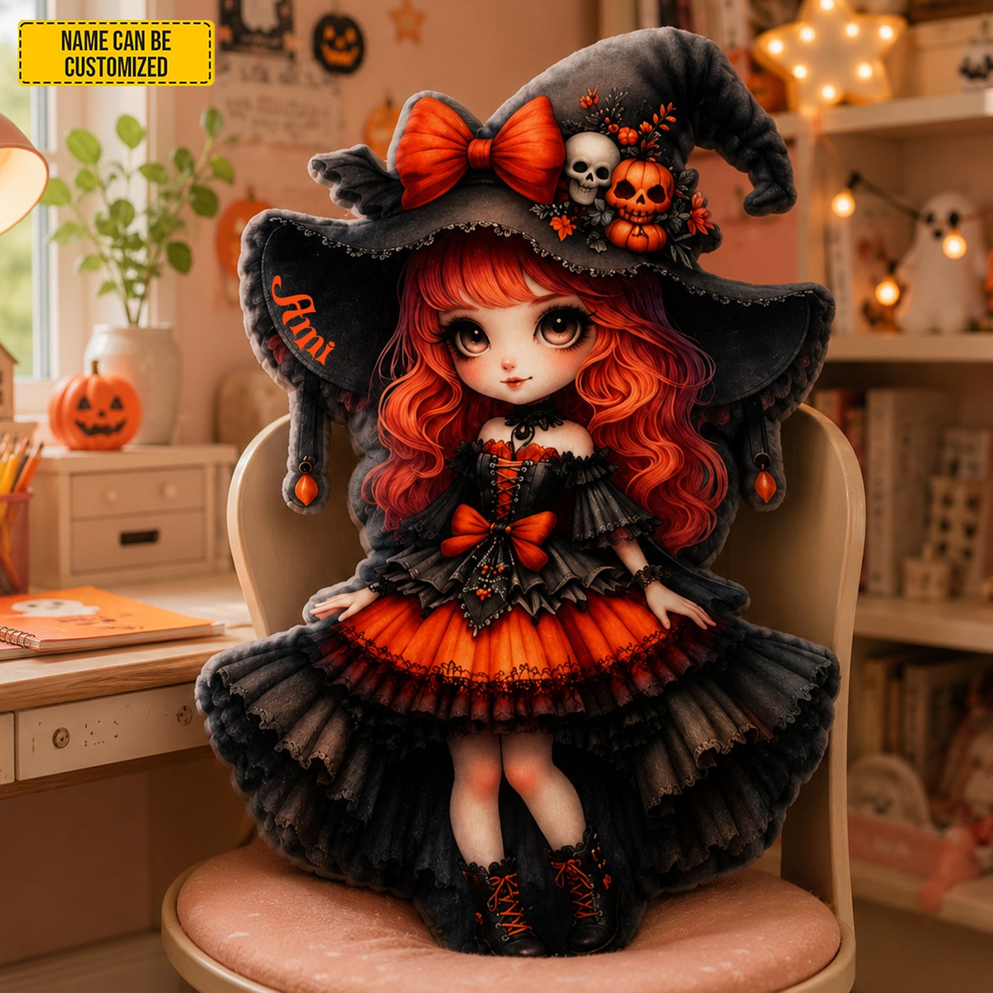 Personalized Gothic Witch Halloween Shape Pillow