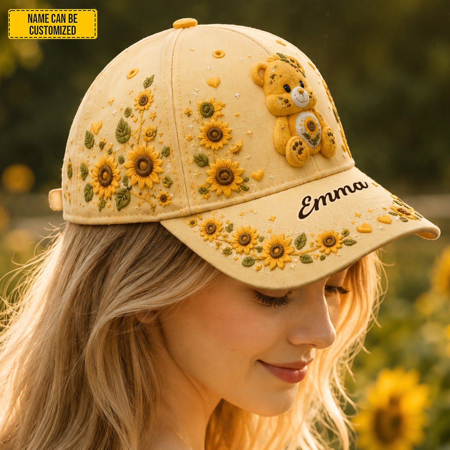 Personalized Sunflower Bear Classic Cap