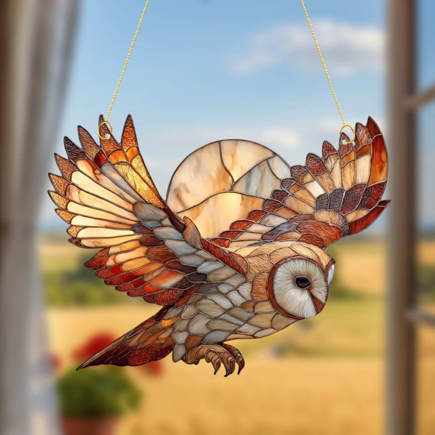 Beautiful Owl & Moon Acrylic Suncatcher