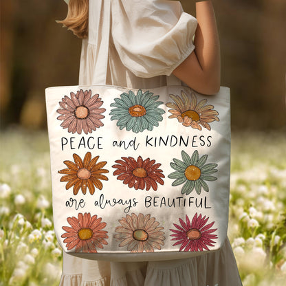 Peace And Kindness - Floral Tote Bag